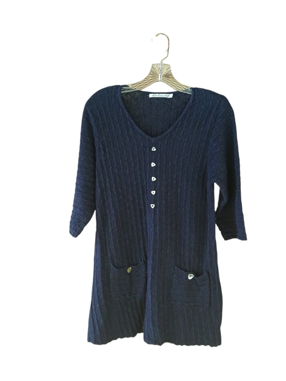 Lulu B. Navy V Neck Elbow Sleeve Sweater Large